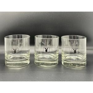 Vintage Playboy Bunny Hugh Hefner Rock Glass set of 3